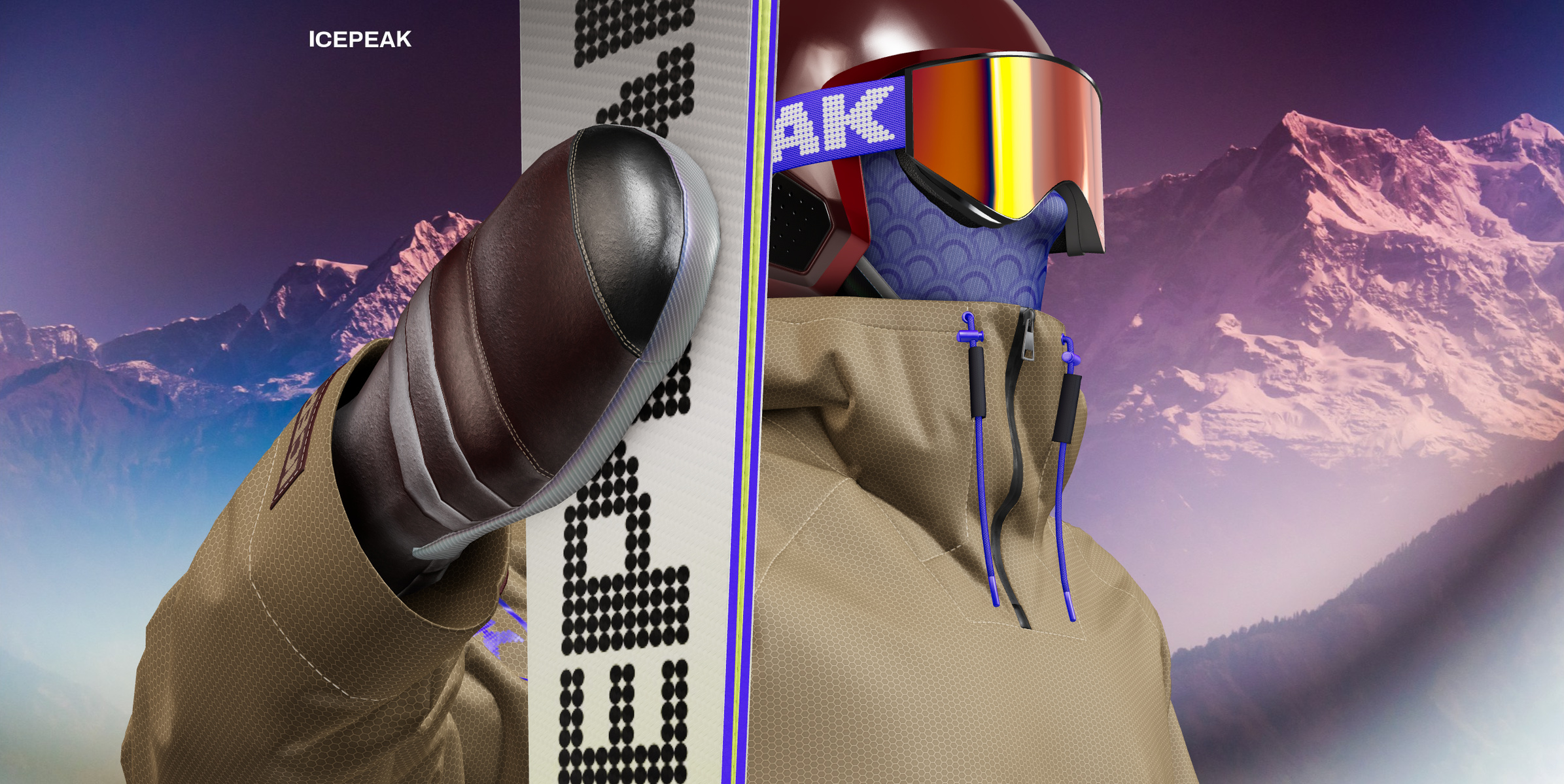 ProVisual —  Skier with Skis 3D mockup and 3D model - see every detail and customize online