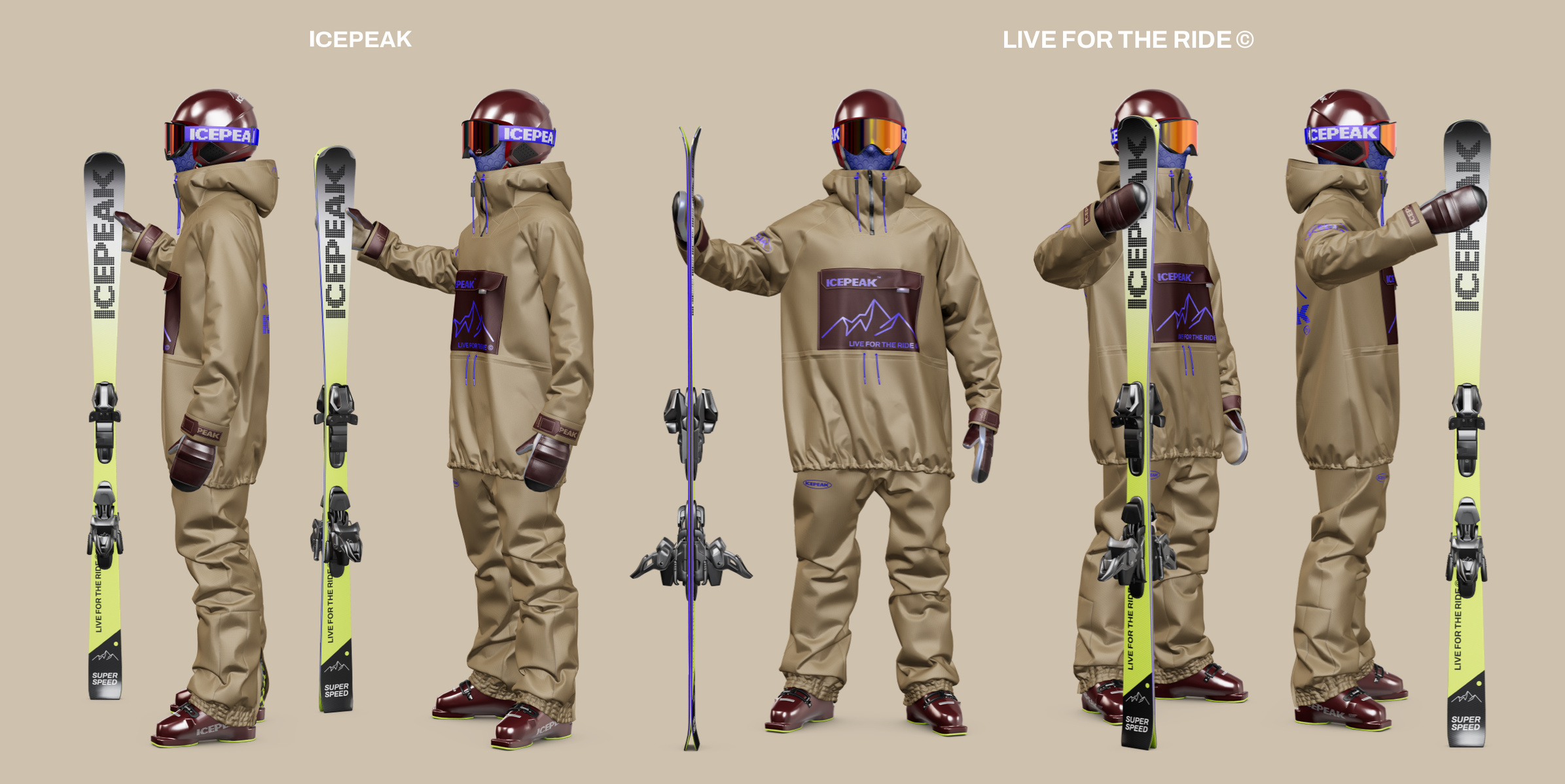 ProVisual —  Skier with Skis 3D mockup and 3D model - see every detail and customize online